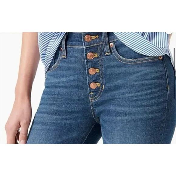 J Crew Y2K Blue Denim Mid Rise Skinny Button Fly Stretch Classic Jeans Size 26 - Picture 1 of 10
